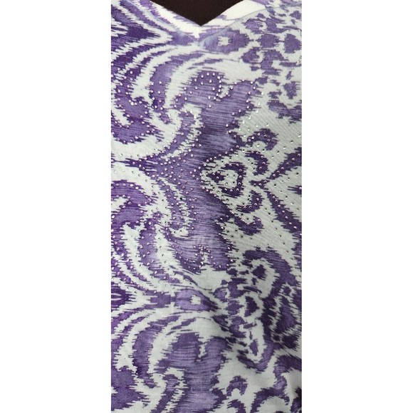 Chicos Top Abstract Ikat Purple Tunic Blouse Shirt Chico Sz 2 Large Tie Front - Picture 2 of 10